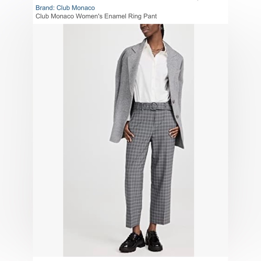 Club Monaco cropped check trouser. Size 6. Women’s Enamel Ring Pant. - Picture 4 of 11